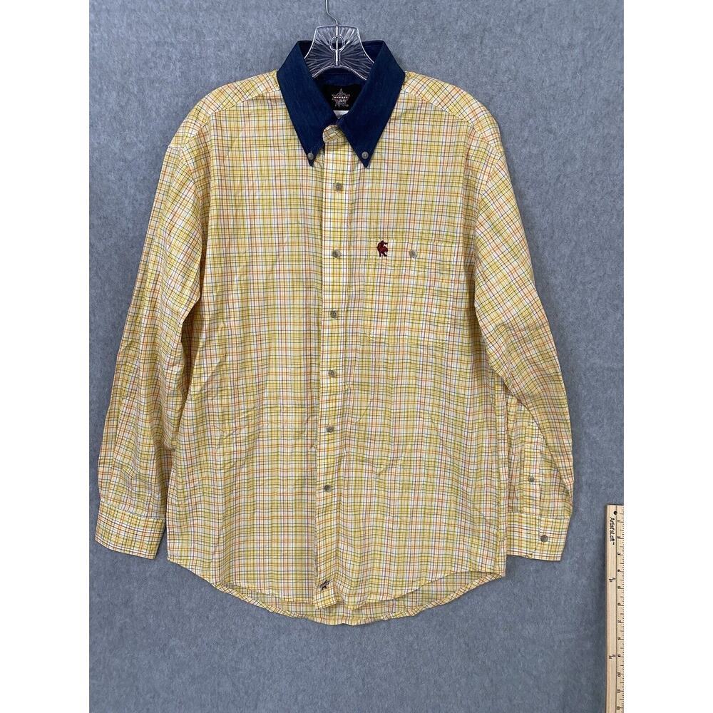 PBR Shirt Yellow Plaid Button Up Western Shirt Pro Bull Riders Men's Size Medium